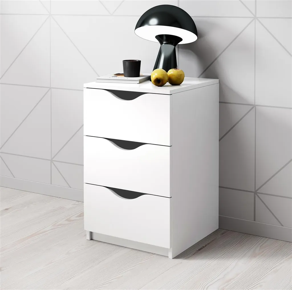 Table de chevet design blanc Luki 64cm de haut avec grand rangement