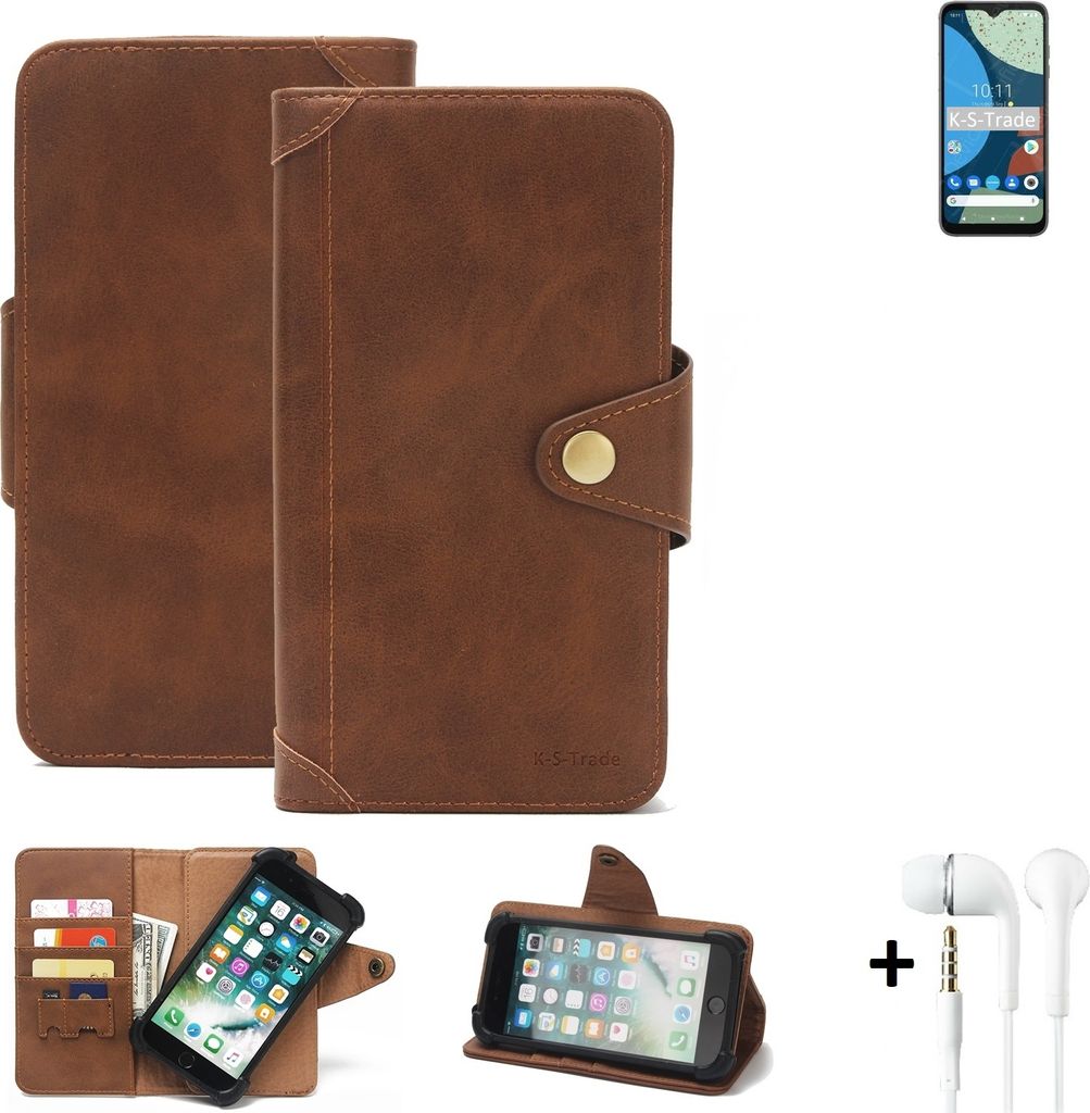 K-S-Trade Handyhülle + Kopfhörer für Fairphone 4 Schutz Hülle Walletcase Bookstyle Tasche Case Handytasche Wallet Flipcase Cover PolyurethanBra...
