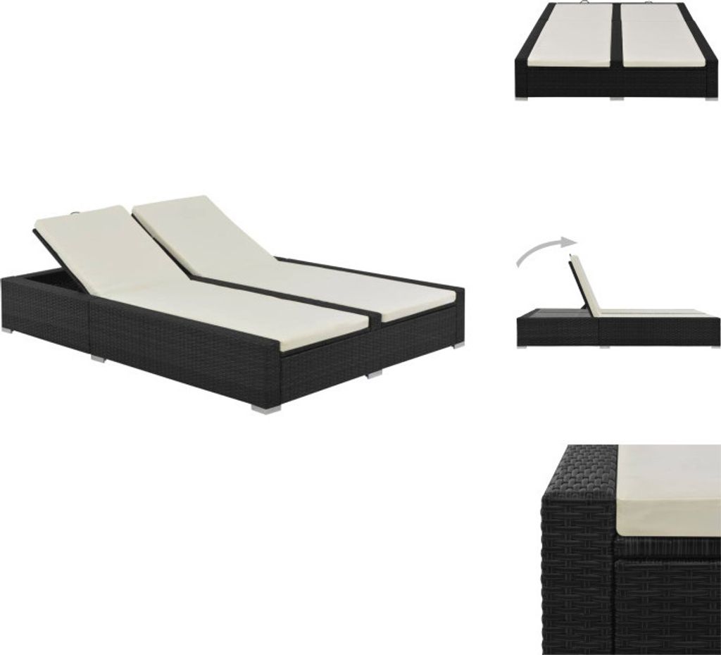 vidaXL Doppel-Sonnenliege Poly Rattan Schwarz -  Produktbild 