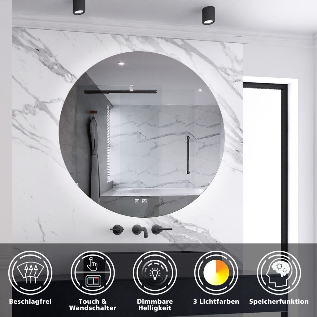 AICA Rund Badspiegel 100cm LED Wandspiegel mit Produktbild 