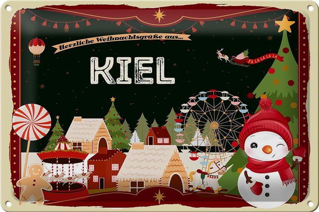 Blechschild Weihnachten Grüße KIEL FEST 30x20cm