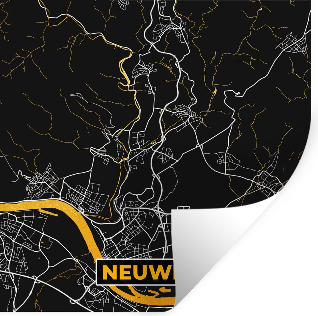 MuchoWow Wandtattoo Wandsticker Wandaufkleber Deutschland - Schwarz und Gold - Neuwied - Stadtplan - Karte 30x30 cm Selbstklebend und Repositioni...