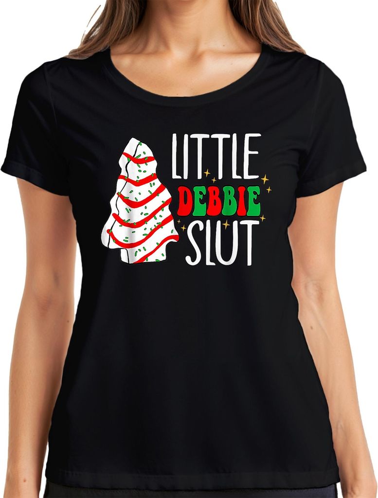 LITTLE DEBBIE SLUT Weihnachten frech lustig Geschenk Cookie Retro Damen T-Shirt, Schwarz, M