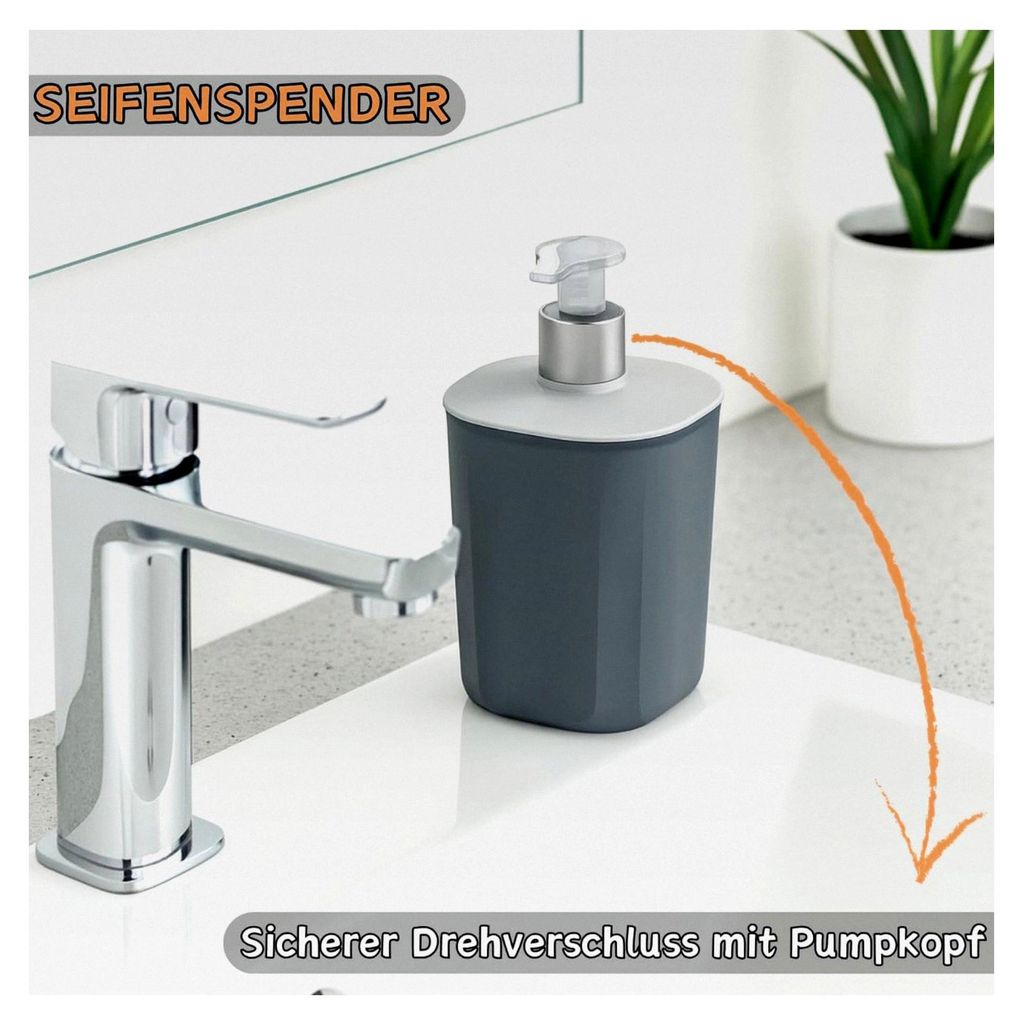 Badezimmer Set, 4-teilig mit Seifenspender, Seifenschale, Zahnbürstenhalter und Organizer in Salbei-Grün