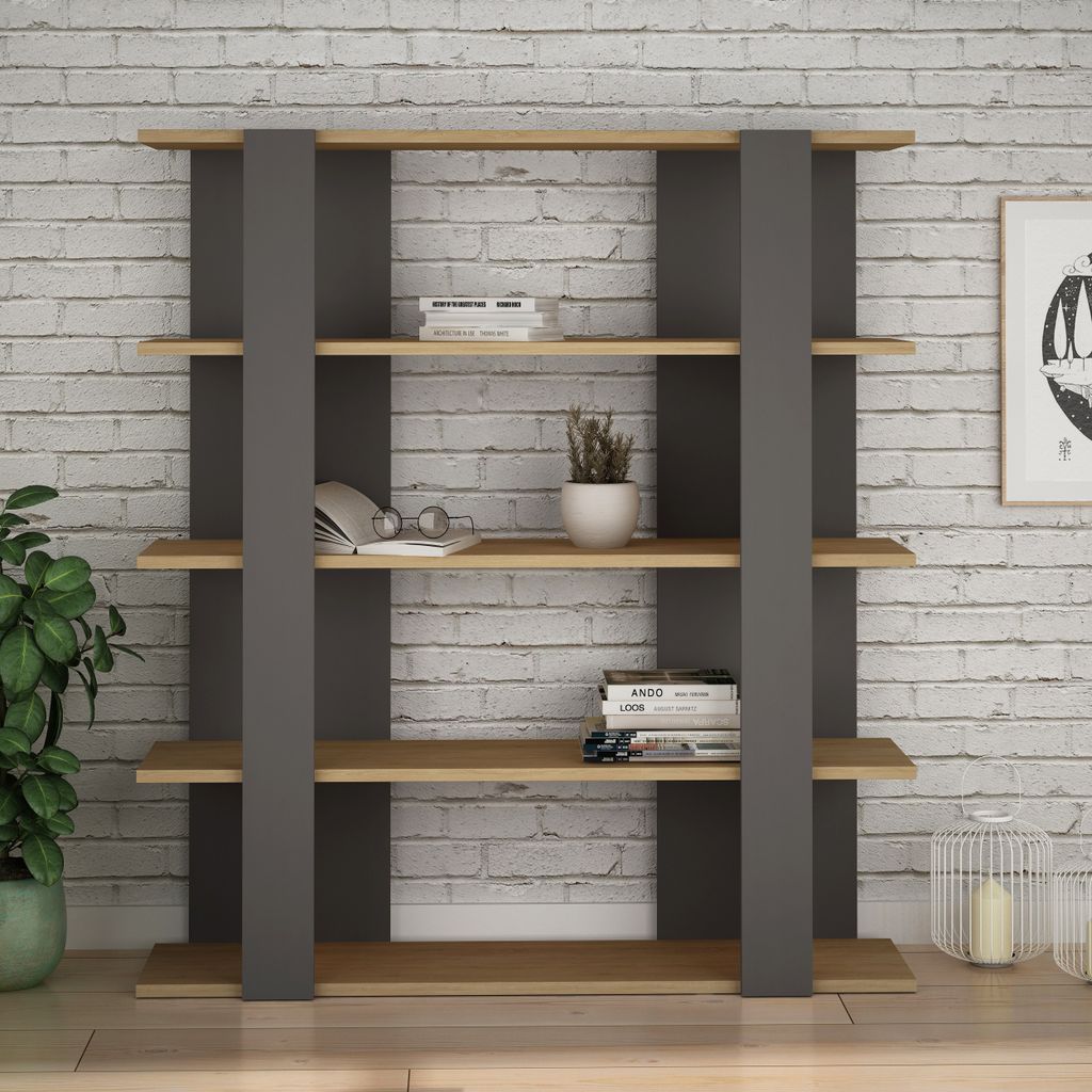 Houseland Tita Bücherregal Eiche natur/anthrazit Produktbild 