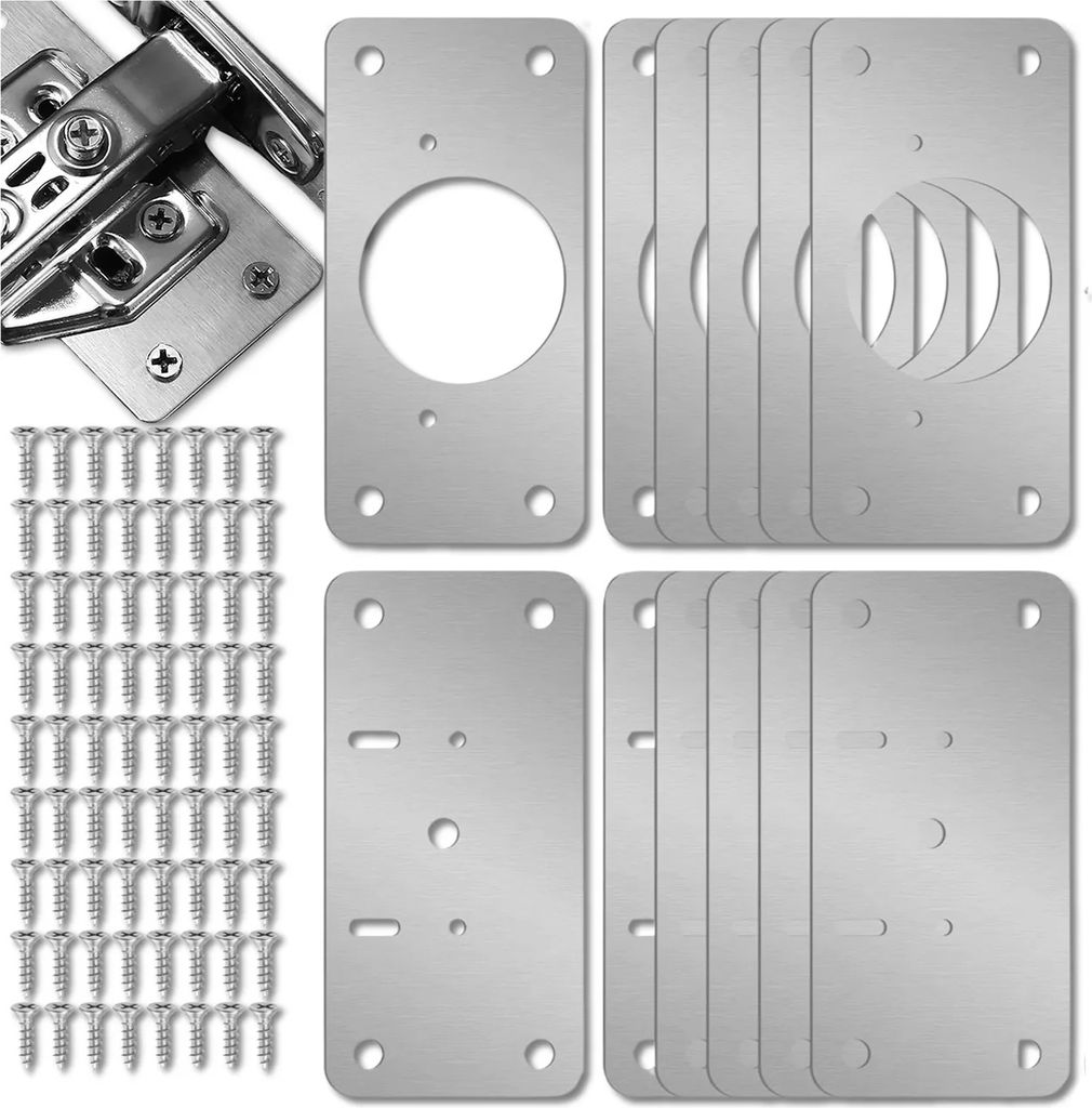 EDIBAZZAR | 12er Set Scharnierreparaturplatten 4,5x9 cm für Möbeltüren