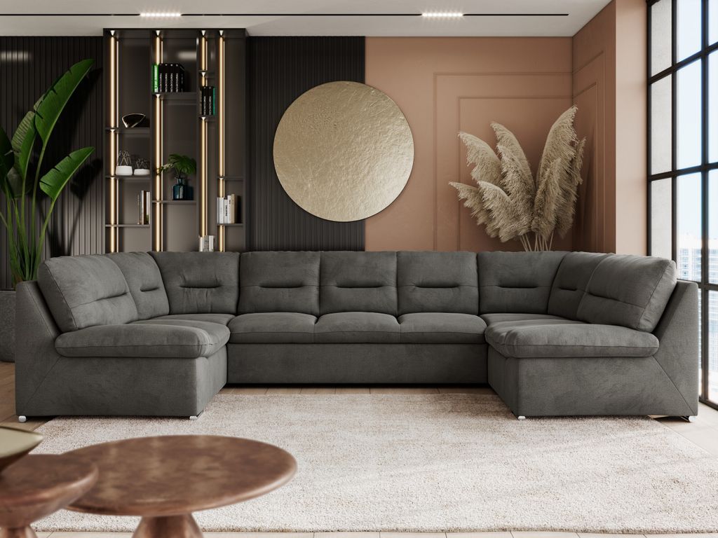 Sofa XXL U-Form Beige, Wohnlandschaft U Form mit Schlaffunktion, Sofa mit Schlaffunktion, Schlafsofa, Wohnzimmer Couch mit schlaffunktion - Comodo ...