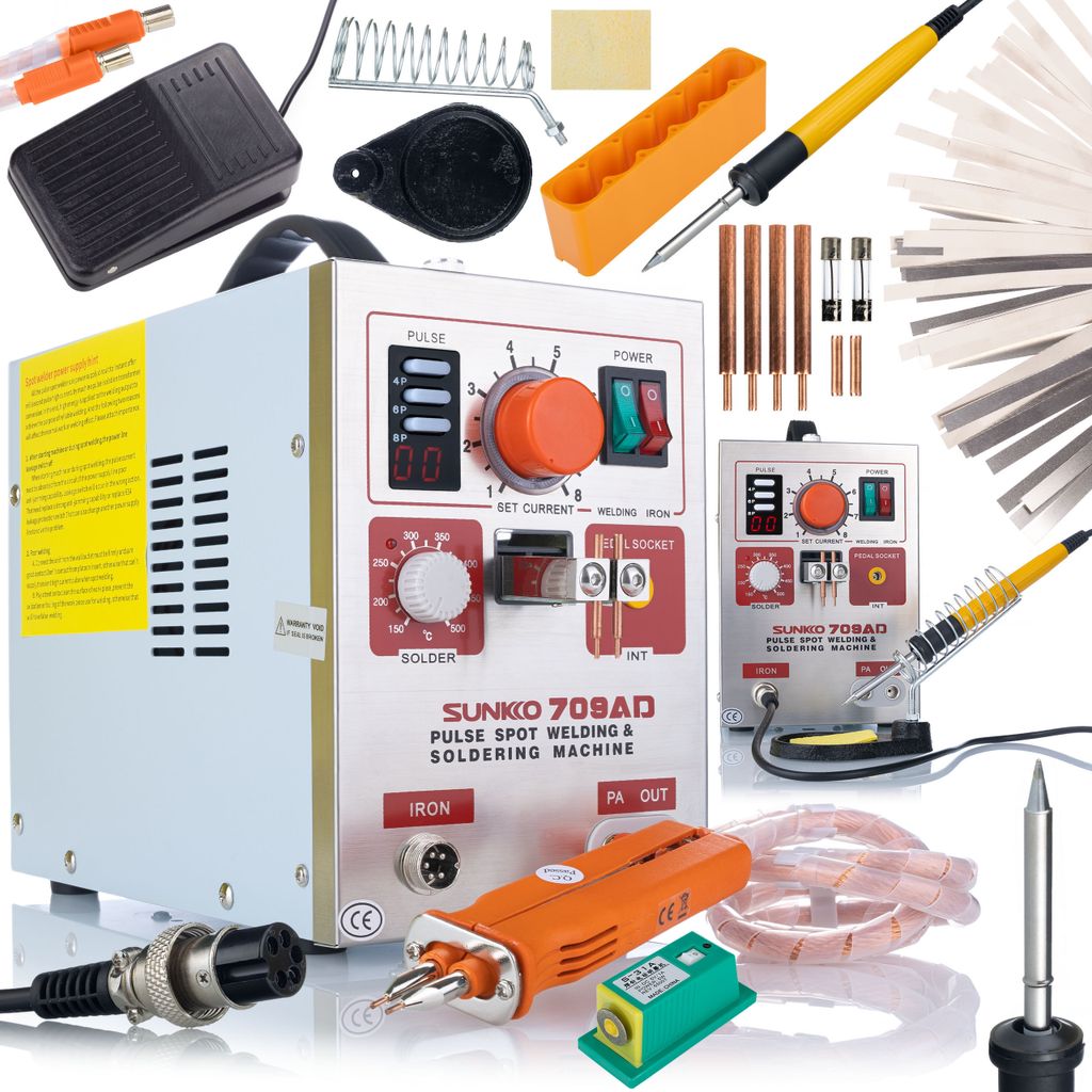 Rosfix Set Sunkko 709AD Punktschweissgerat – 3,2 kW, 220V, 30–800A, HB-70B Schweissstift, T12 Lötstation | Fur Akku, Elektronik, LED, Impulsst...