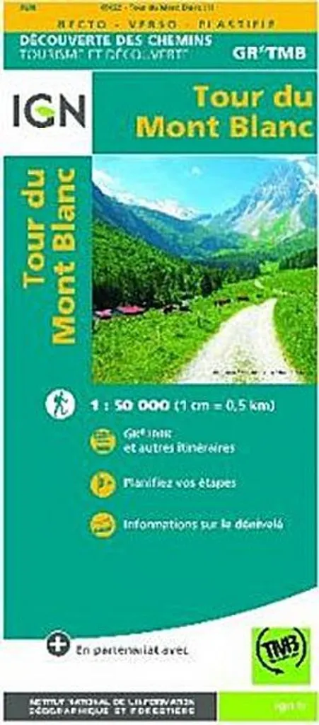 Carte Tour du Mont Blanc 1:50 000 Topographique pour Randonnée GR TMB