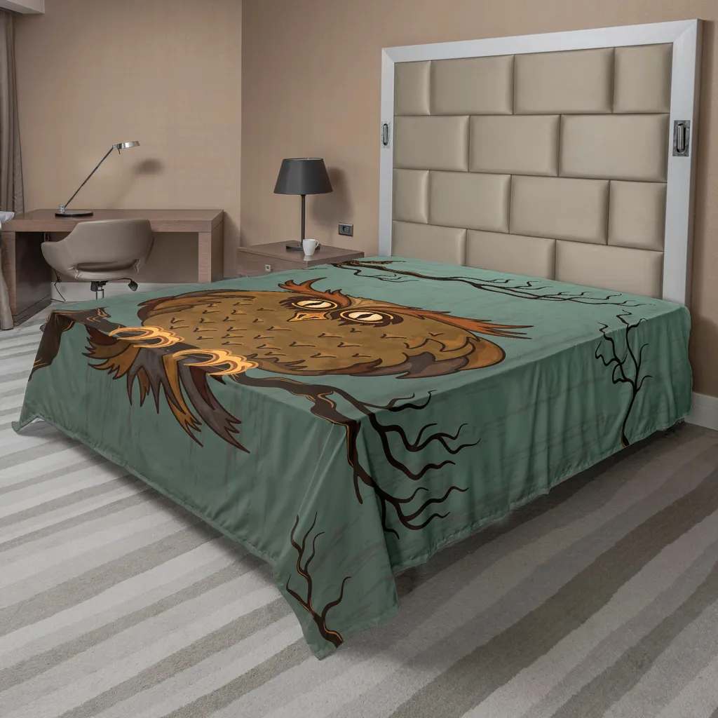 Runner Da Tavolo Rettangolare ABAKUHAUS | Gufi Sul Ramo, Melanzana E Bianco | 40x180 Cm | 100% Poliestere, Lavabile In Lavatrice - 4