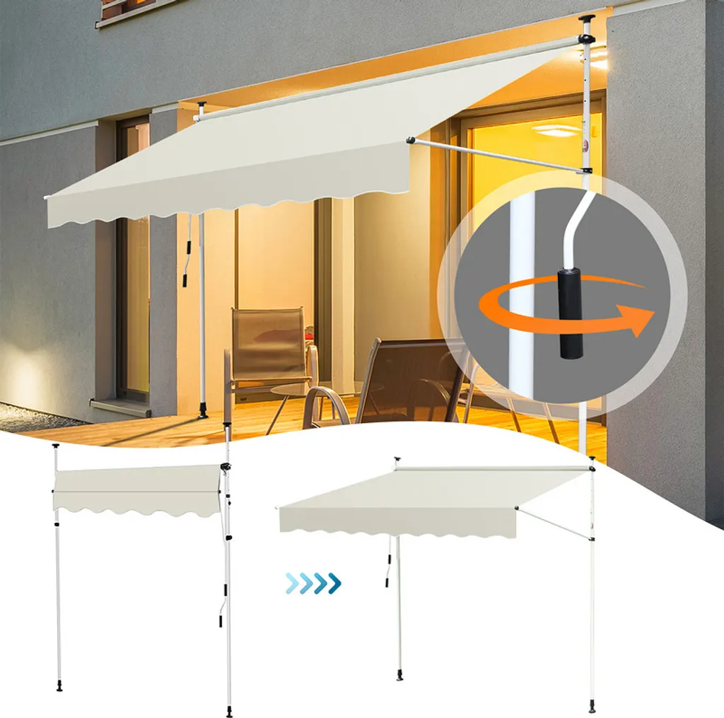Tenda a Braccio Articolato Jiubiaz 1.5m | Ombreggiante Balcone Crema - 6