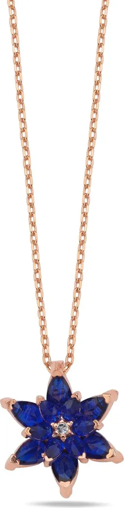 Collier Lotus Argent 925 Plaqué Or Rose avec Cristaux Zircons Bleus