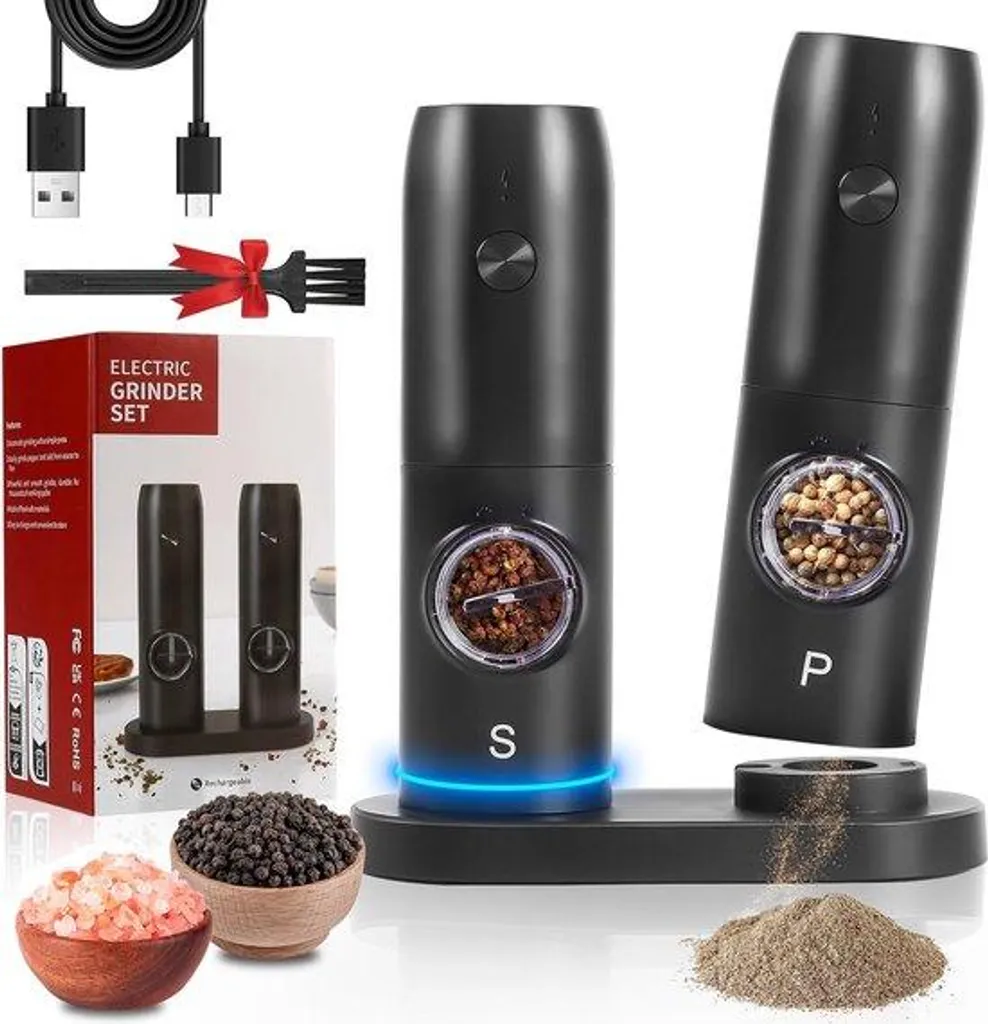 Set de moulins à sel et à poivre électriques rechargeables - Duo Inox