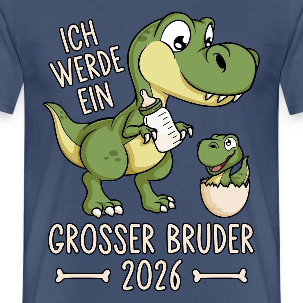 Spreadshirt Großer Bruder 2026 Ei Baby Dino Dinosaurier Männer T-Shirt, L, Dunkles Denimblau