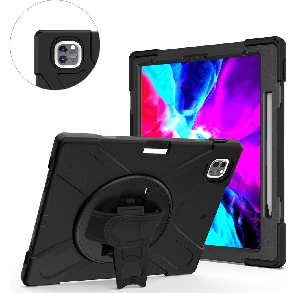 Mobigear SureGrip XGuard iPad Pro 13 Zoll (2025) Hülle Kunststoff,Silikon Backcover + Stifthalter + Schulterträger + Ständer - Schwarz
