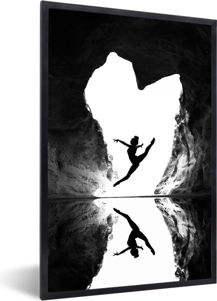 MuchoWow Gerahmtes Poster Ballett - Herz - Höhle - Schwarz - Weiß 40x60 cm - Poster mit Schwarzem Bilderrahmen Wandposter Rahmen Foto Bilder - ...