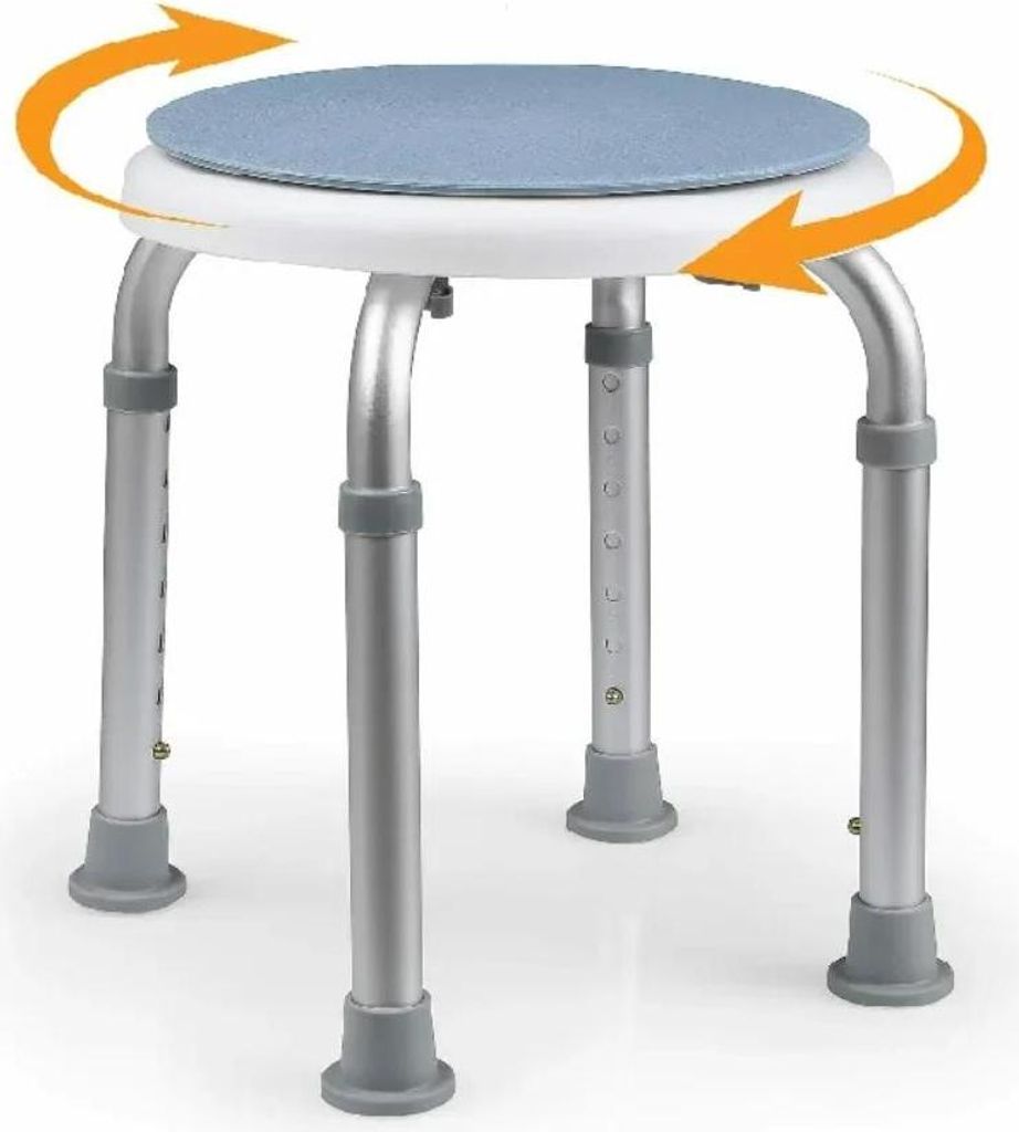 Drehbarer Duschhocker - Duschstuhl - Höhenverstellbar 6 Stufen - Rutschfeste Sitzfläche und Füße - Aluminiumrahmen - Für Senioren und Schwangere