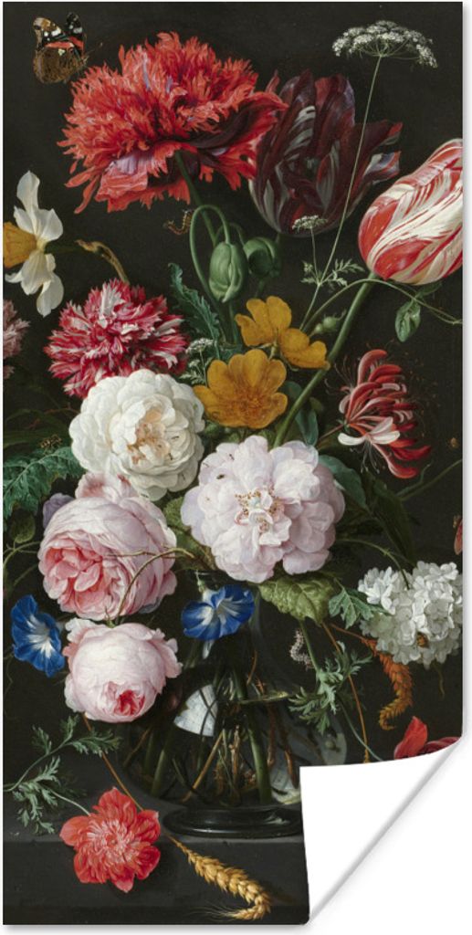 MuchoWow Poster Stilleben mit Blumen in einer Glasvase - Gemälde von Jan Davidsz. de Heem 20x40 cm - Plakat - Foto