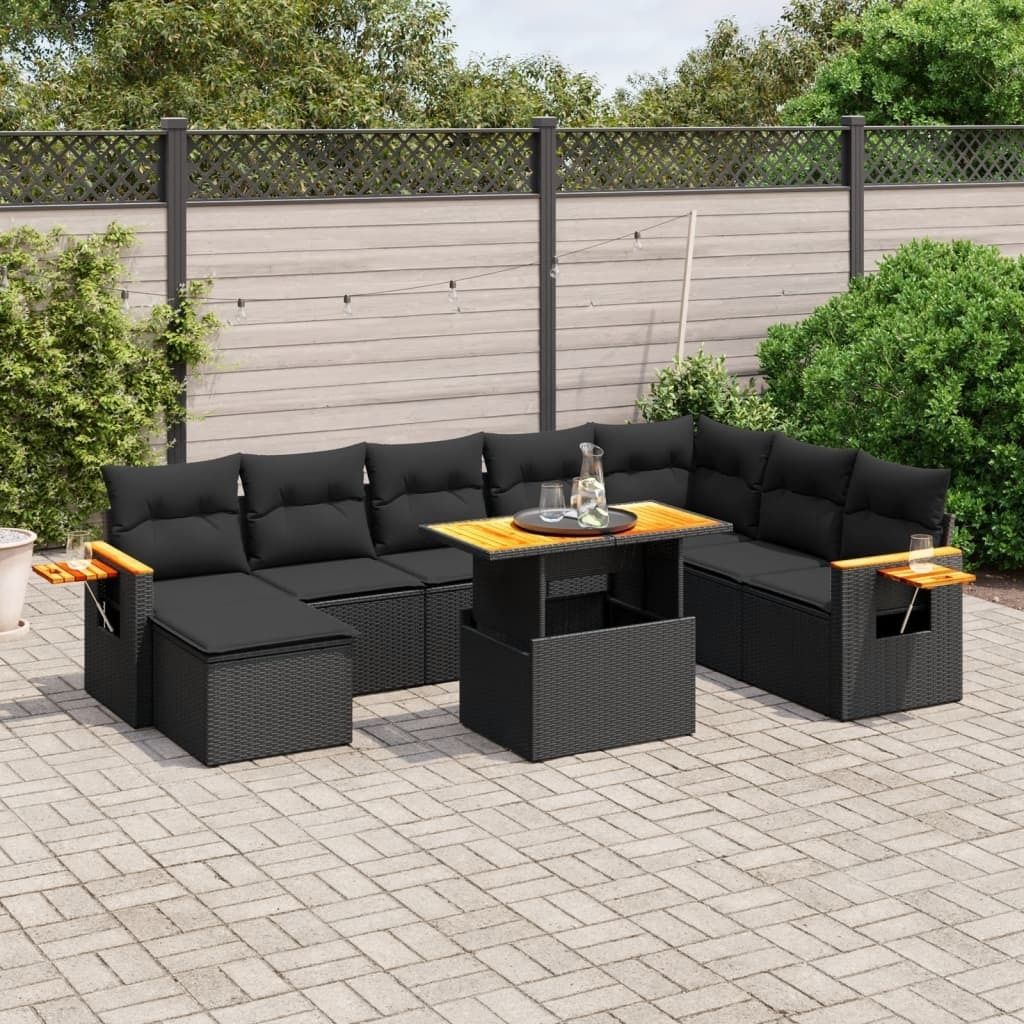 Maison Exclusive - 9-tlg. Garten-Sofagarnitur mit Kissen Schwarz Poly Rattan