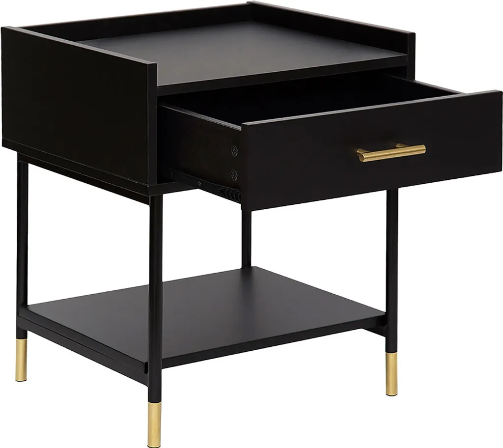 Petite Table de Nuit Bridgett Noire pour Rangement de Chevet Pratique