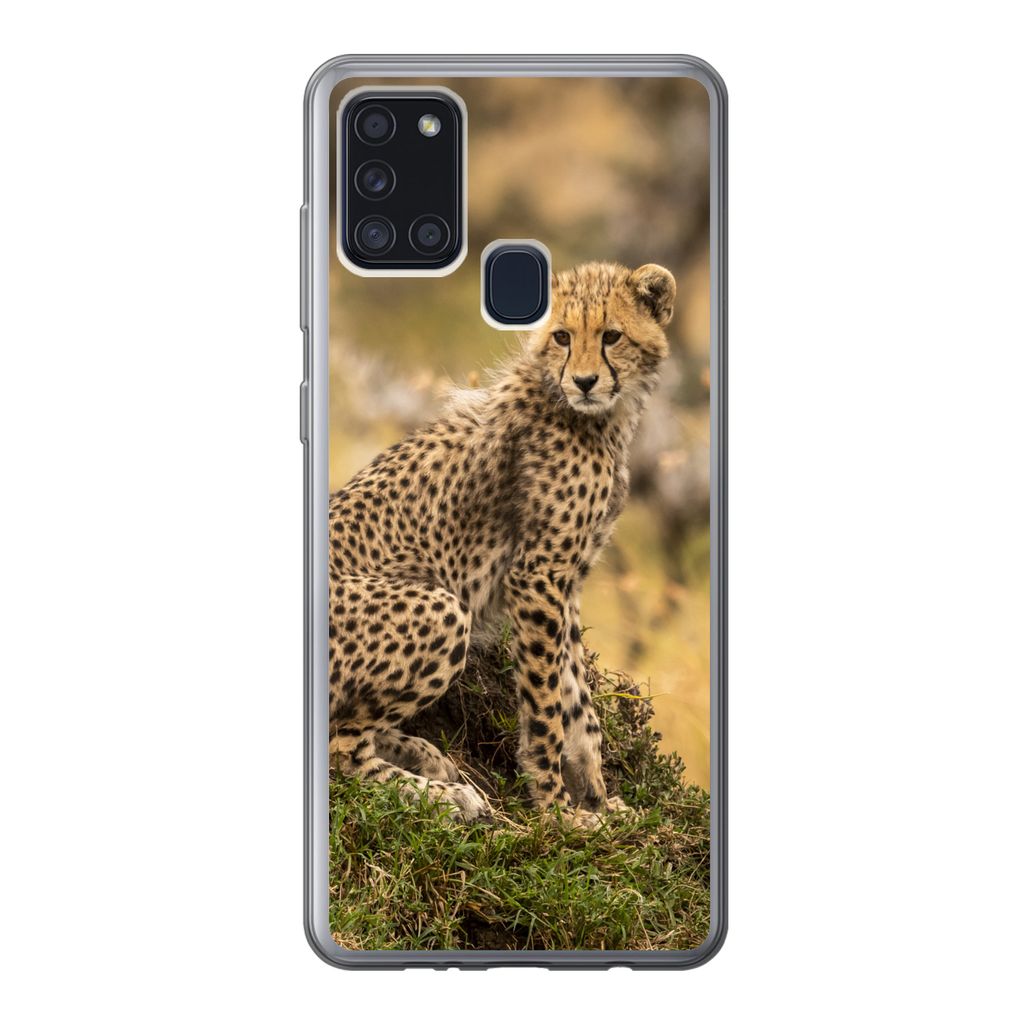 MuchoWow Handyhülle Schutzhülle Hülle für Samsung Galaxy A21s Leopard - Wald - Tier Silikon Softcase Handy Hülle - Hartschale