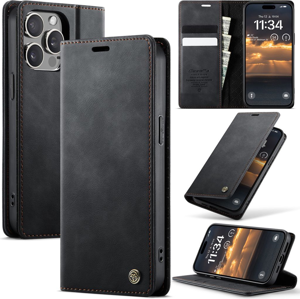 Handyhülle für iPhone 14 Pro Max Hülle Leder mit RFID Schutzhülle Klapphülle Magnet Kartenfach Standfunktion Schwarz