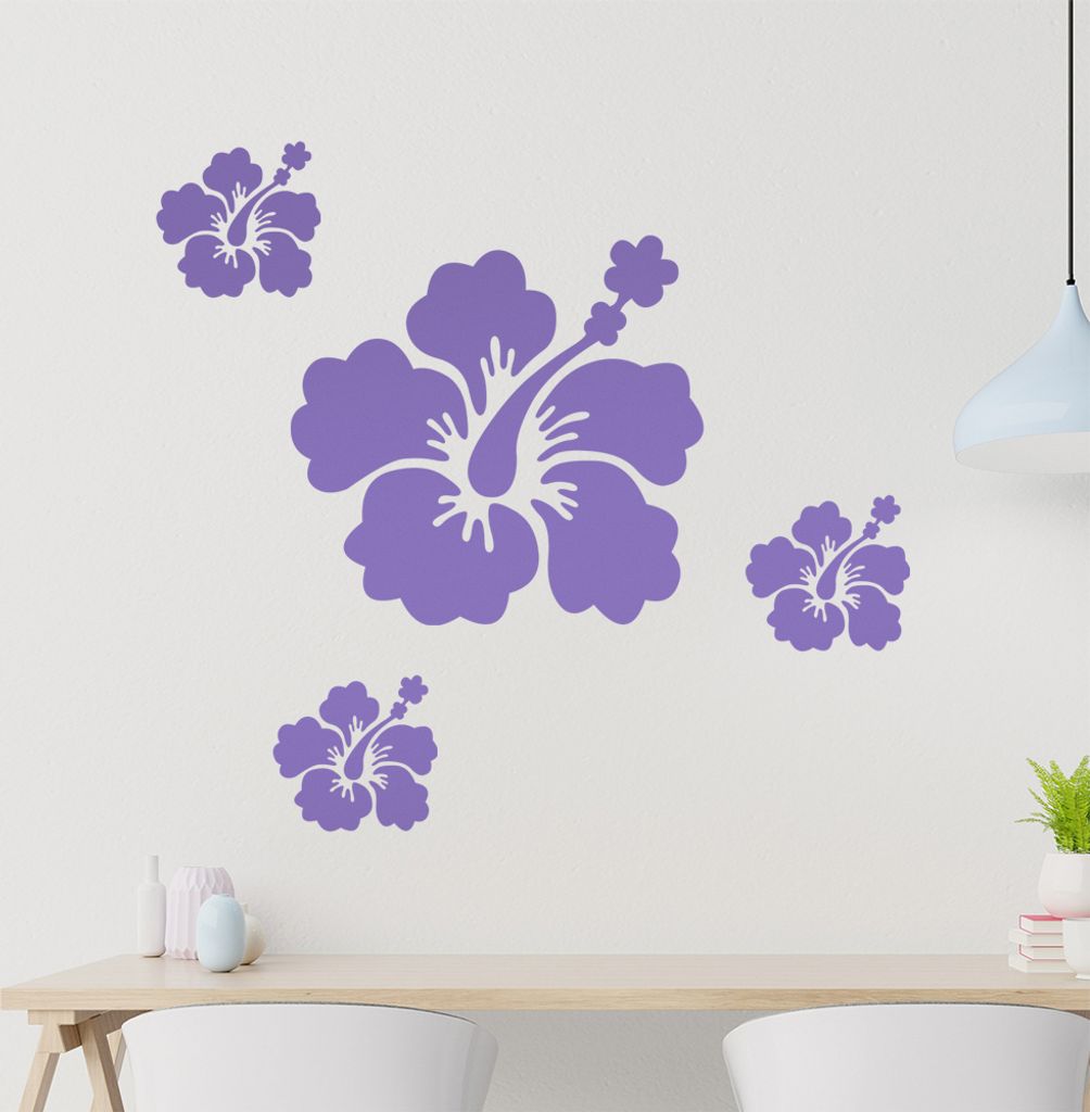 Hibiskus Set1 Wandtattoo in 6 Größen - Wandaufkleber Wall Sticker - Dekoration, Küche, Wohnzimmer, Schlafzimmer, Badezimmer