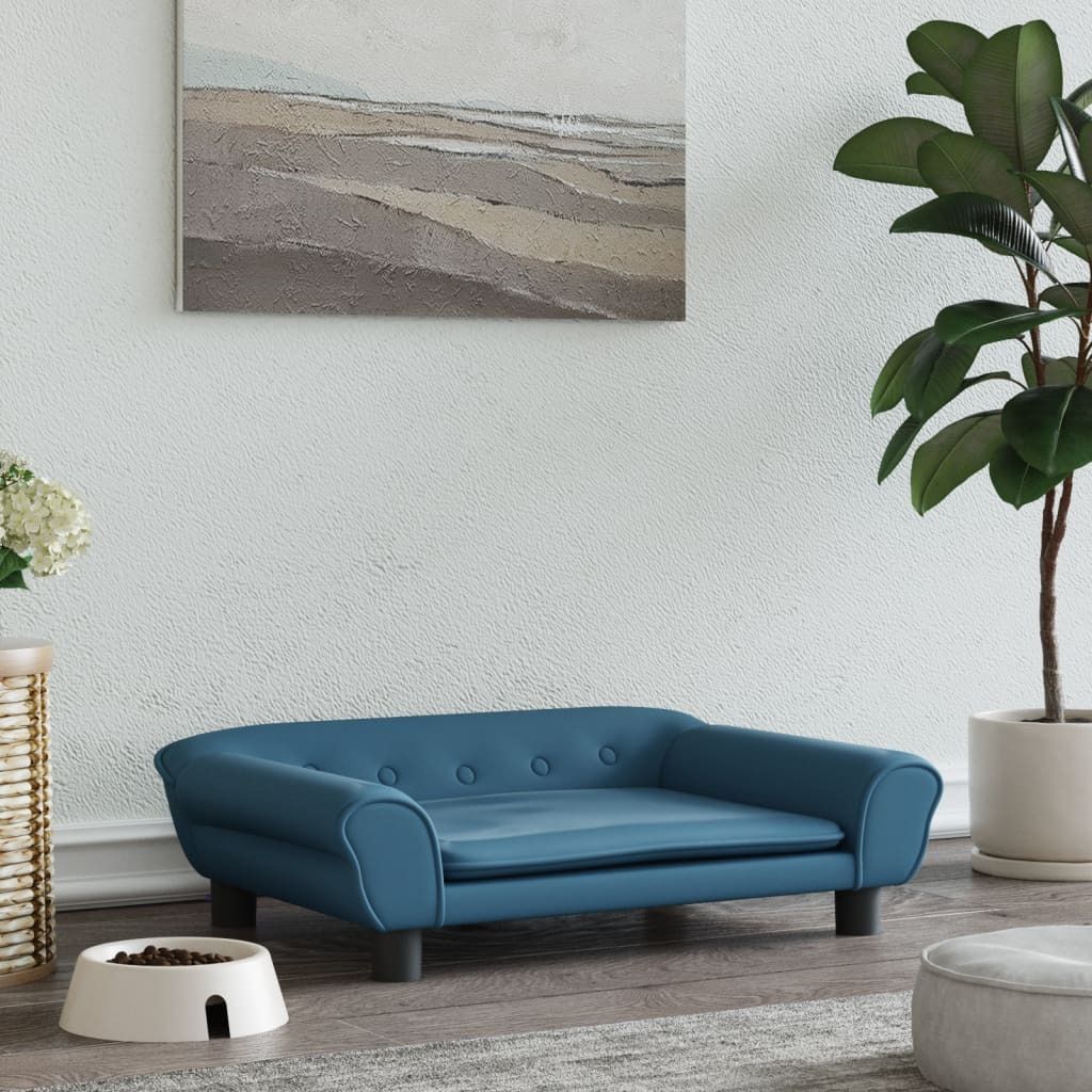 The Living Store Hundebett Blau 70x48x22 cm Samt