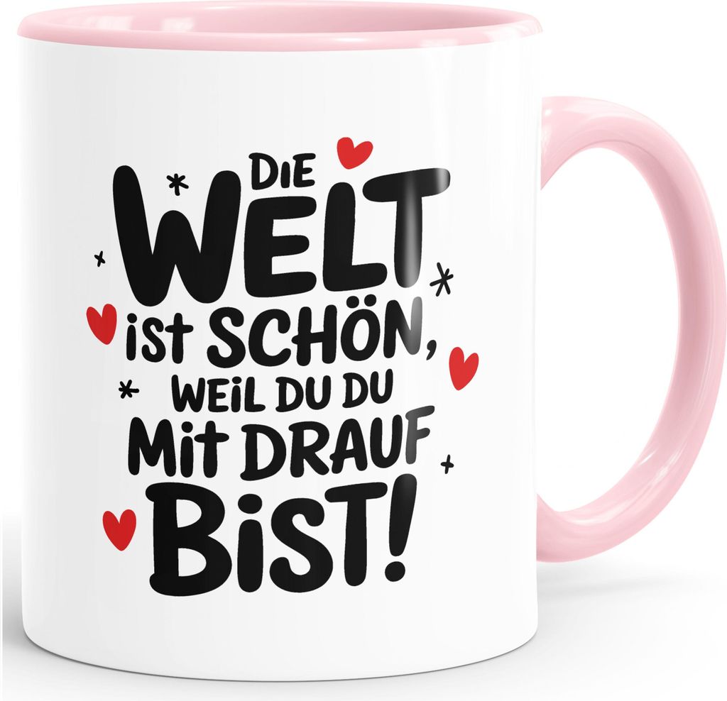 Kaffee-Tasse Motiv Spruch Die Welt ist schön | beidseitig bedruckt | Geschenk für beste Freundin Kollegin SpecialMe