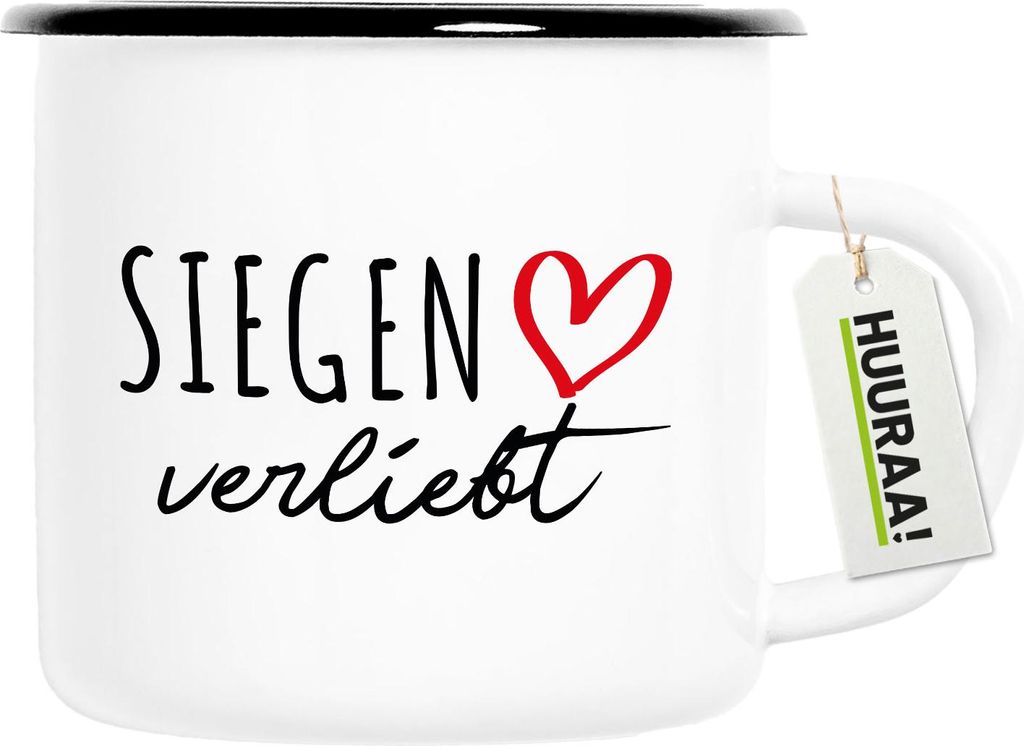 Huuraa Emaille Tasse Siegen verliebt 300ml Vintage Campingbecher Geschenkidee
