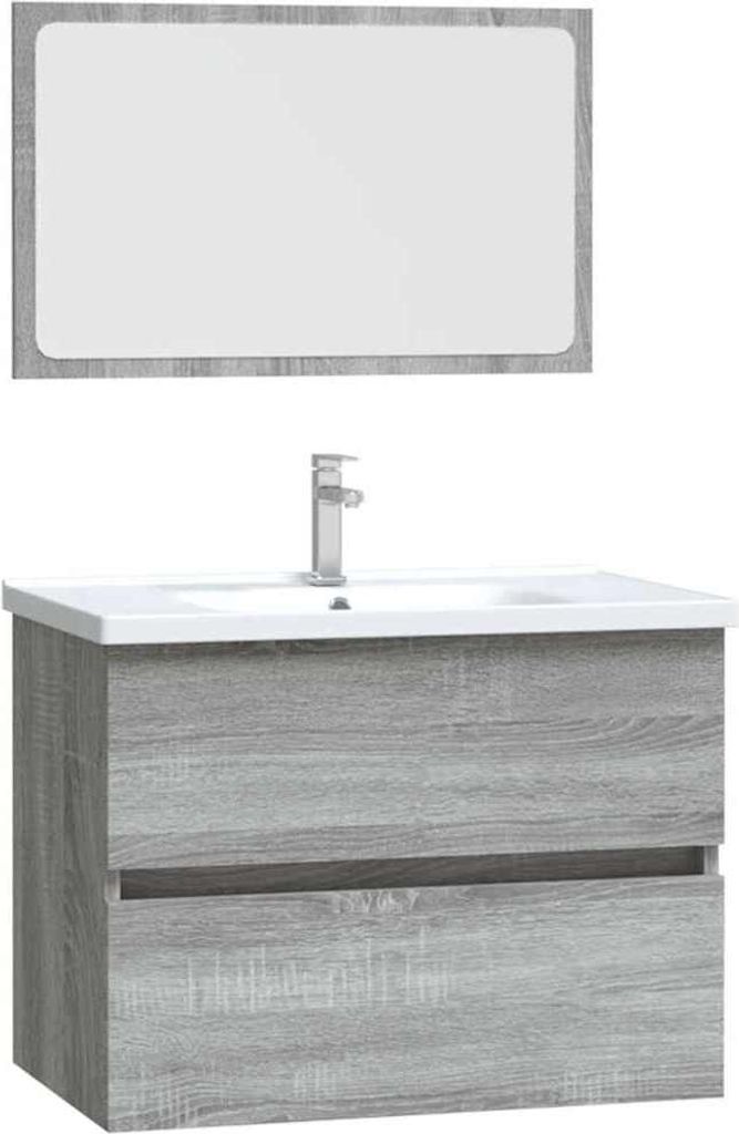 vidaXL 2-tlg. Badmöbel-Set Grau Sonoma Holzwerkstoff Produktbild 