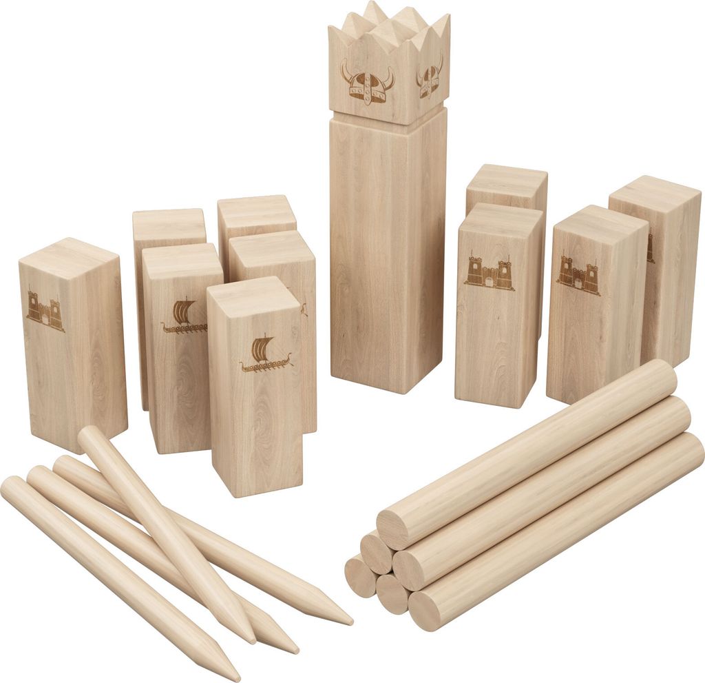 WELLGRO XL Kubb Spiel mit Laser Gravur - Kiefernholz mit Produktbild 3
