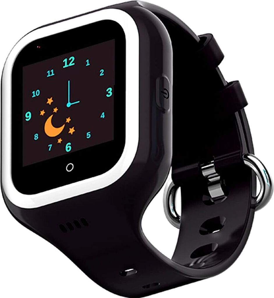Kinder-Smartwatch mit GPS, Video- und Sprachanrufen, SOS-Taste, Schulmodus, IP67 wasserdicht, animierten Hintergründen und Sicherheitszonen.