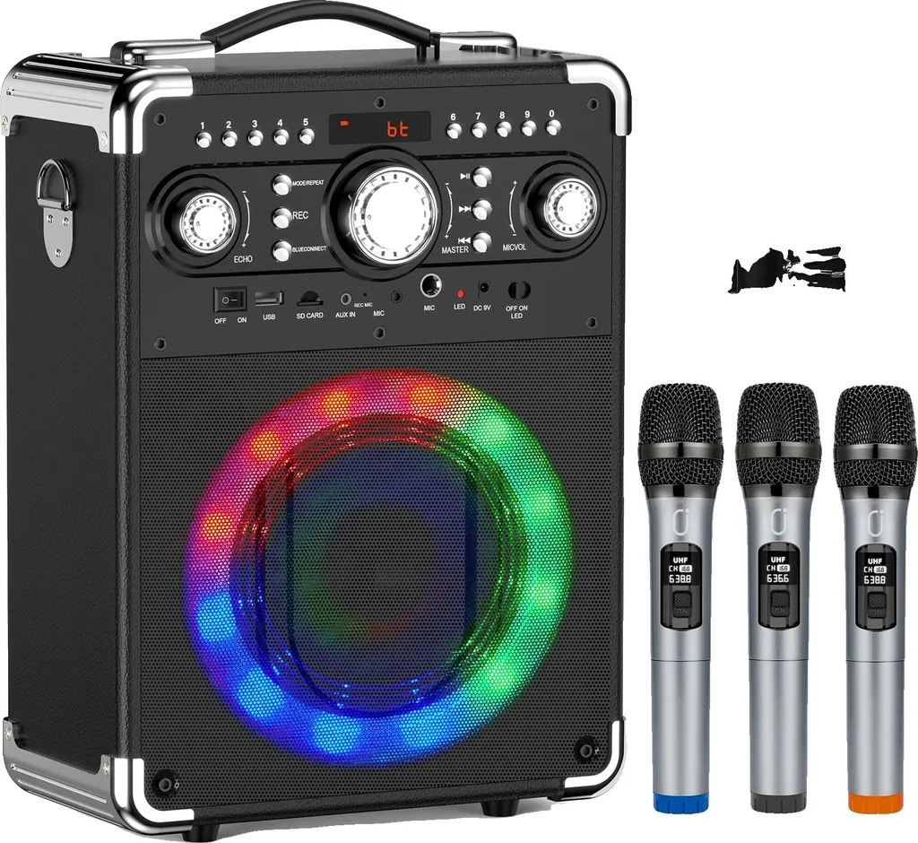 Haut-parleur karaoké Bluetooth 5.3 avec 3 micros sans fil - Noir
