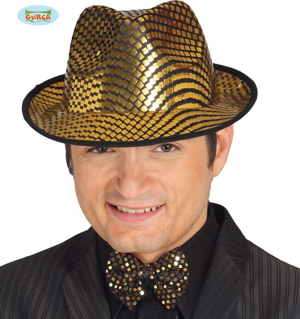 Goldener Gangster Hut mit Pailletten für Herren Produktbild 