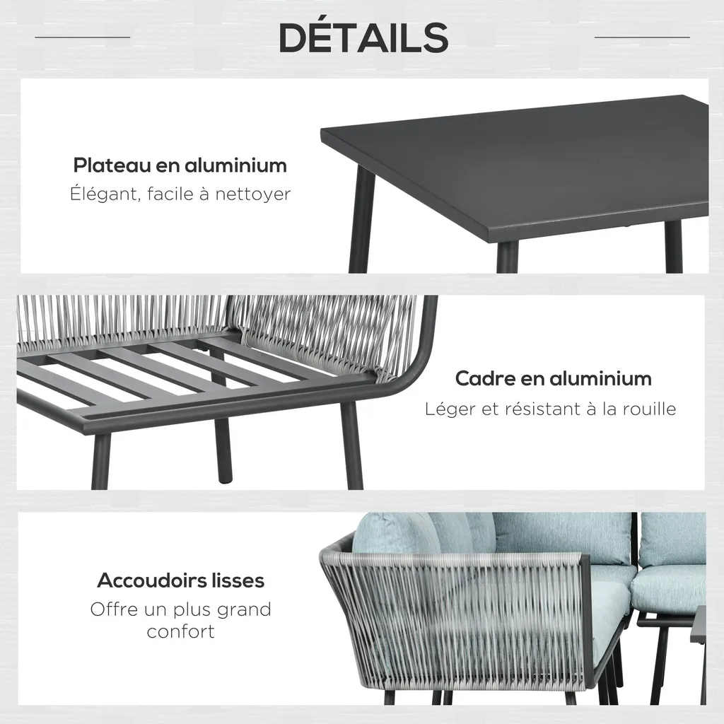 Aménagement terrasse avec salon d'angle de jardin et table basse grise - 6