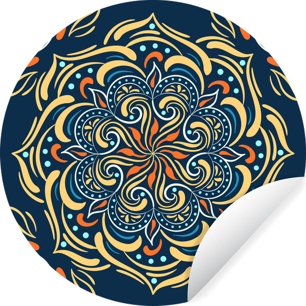 MuchoWow Runde Wandtattoo - Wandsticker Tapete Aufkleber Mandala - Gelb - Weiß - Muster Ø 50 cm Selbstklebend und Repositionierbar - Wandaufkle...