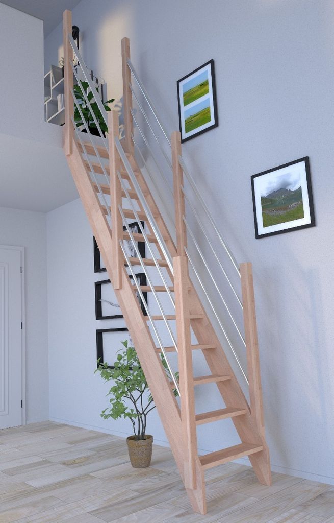Raumspartreppe Buche 3000 mit Holz-Edelstahl Geländer beidseitig