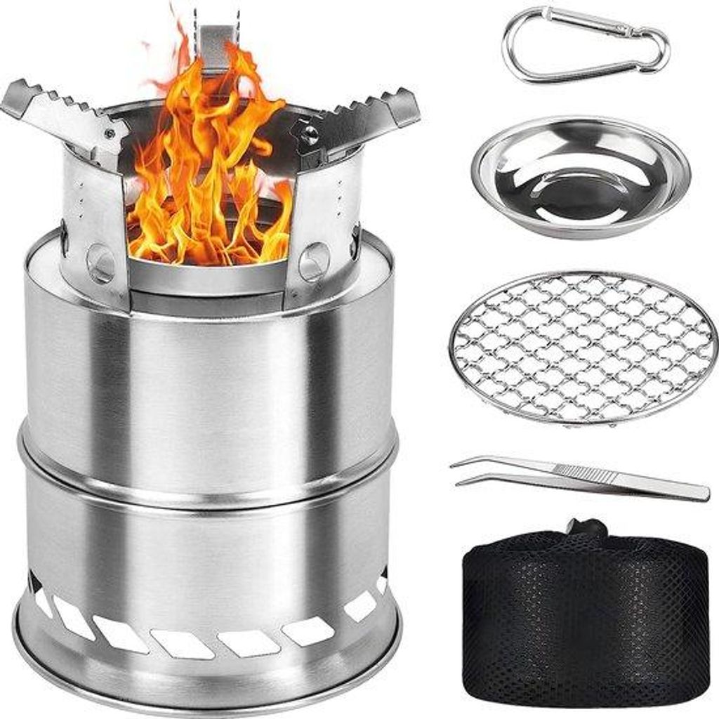 Portable, Campingkochgerät, Holzverbrennungsmotor, Outdoor, rostfreier Stahl, falbar, winddicht, kompakt, für Camping, Picknick, Barbecue, Rucksa...