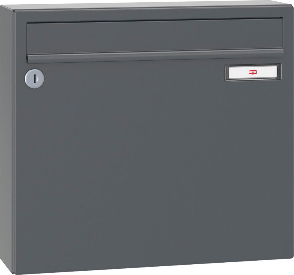 Renz Briefkasten mit Namensschild 370x330x100mm - robuster Aufhängebriefkasten Serie 17, Stahl anthrazitgrau RAL 7016