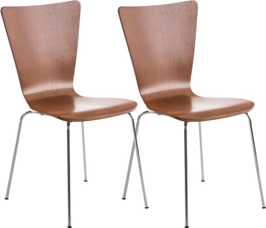 TPFLiving 2er Set Besucherstuhl Stapelstuhl Jaron mit Holzsitz und Metallgestell Farbe: Braun