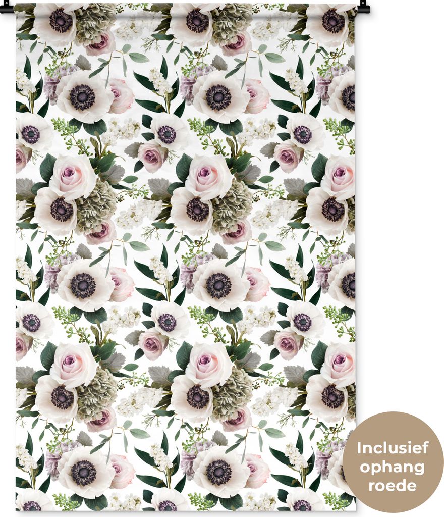MuchoWow Wandteppich Wandbehang Blumen - Rosen - Anemone 90x135 cm Tapisserie Dekoration Wandtuch - Baumwolle - Wandskulptur