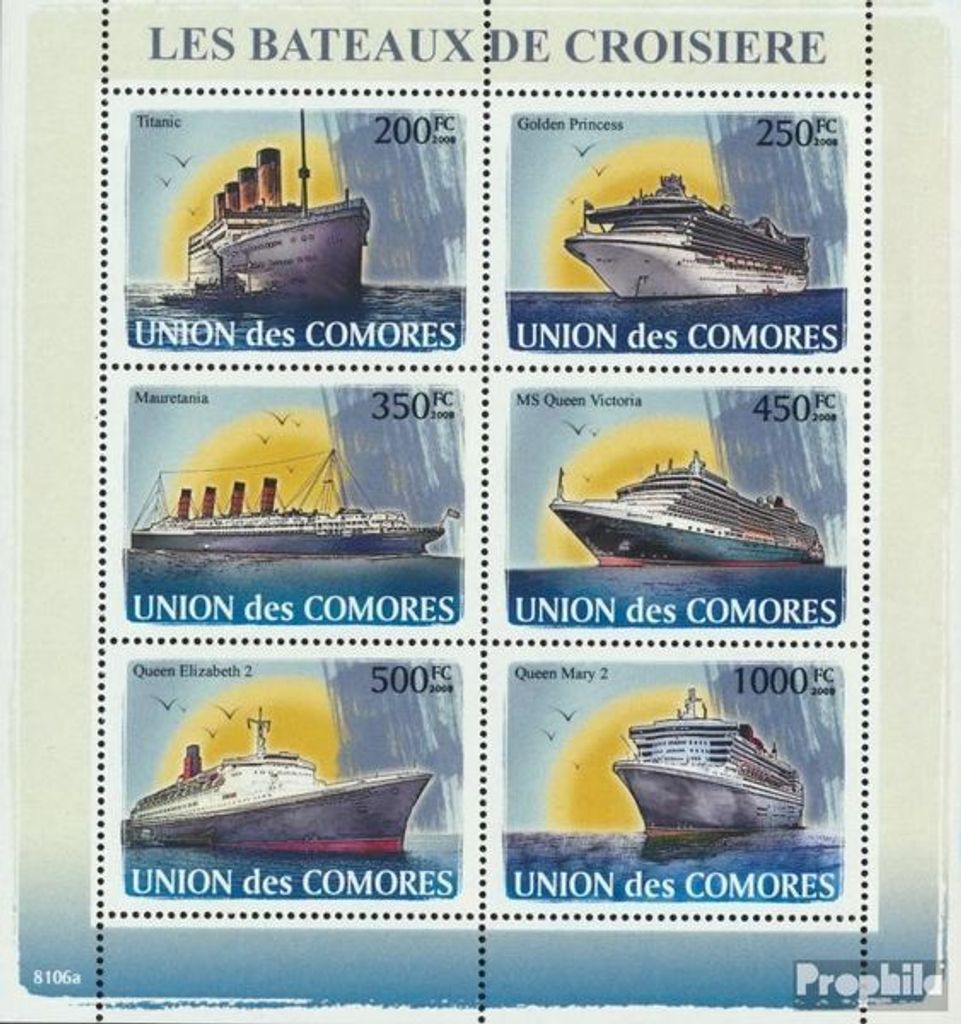 Briefmarken Komoren 2008 Mi 1916-1921 Kleinbogen (kompl. Ausg.) postfrisch Kreuzfahrtschiffe