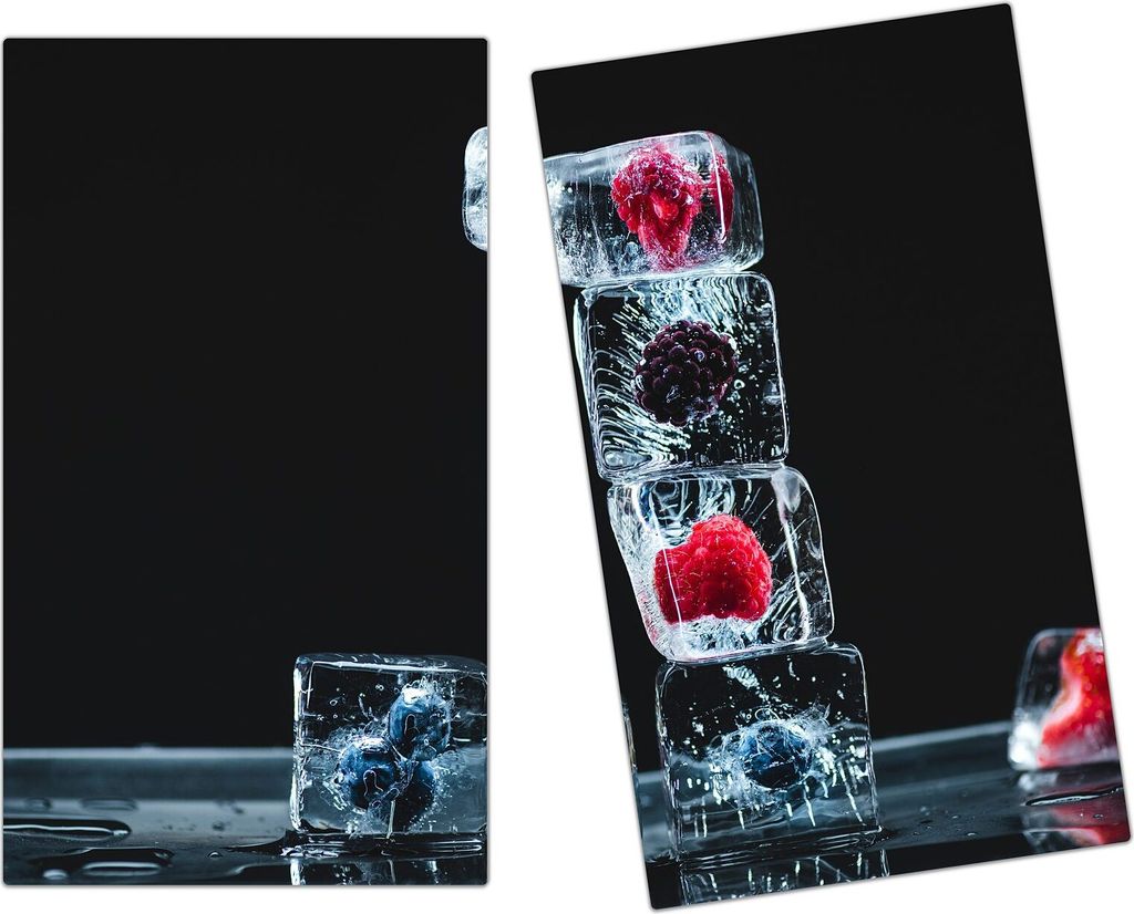 Spritzschutz Herdabdeckplatte Schneidebrett aus Glas Stapel aus Eiswürfeln 2-Teilig (60x52cm)