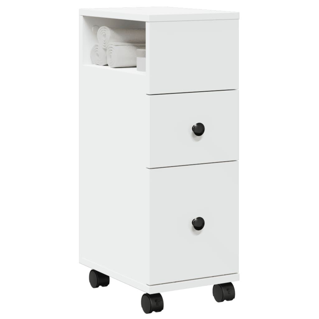 vidaXL Mobile da bagno stretto con rotelle in legno bianco Immagine del prodotto 