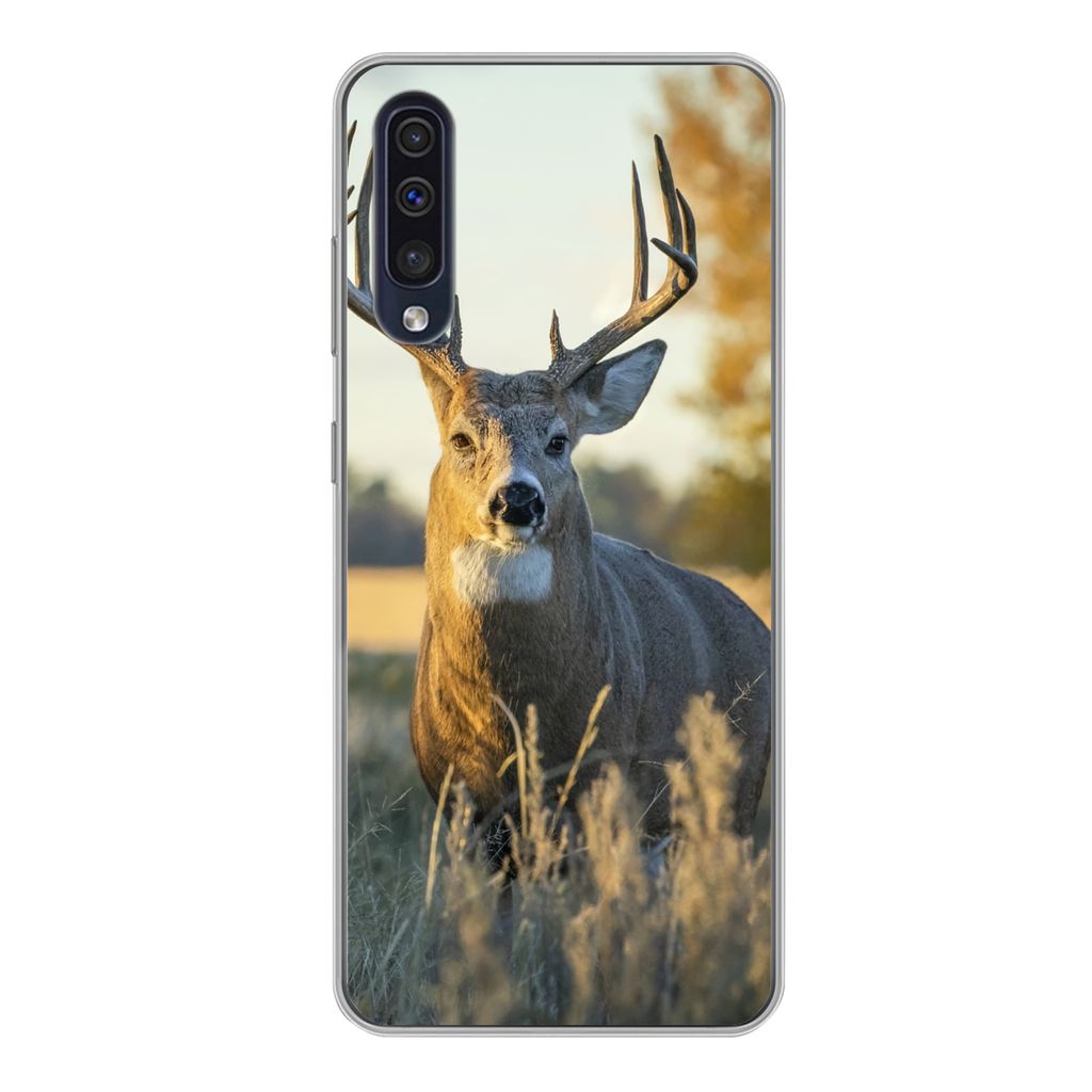 MuchoWow Handyhülle Schutzhülle Hülle für Samsung Galaxy A50 Hirsche - Gras - Herbst - Geweih - Natur - Tiere Silikon Softcase Handy Hülle -...