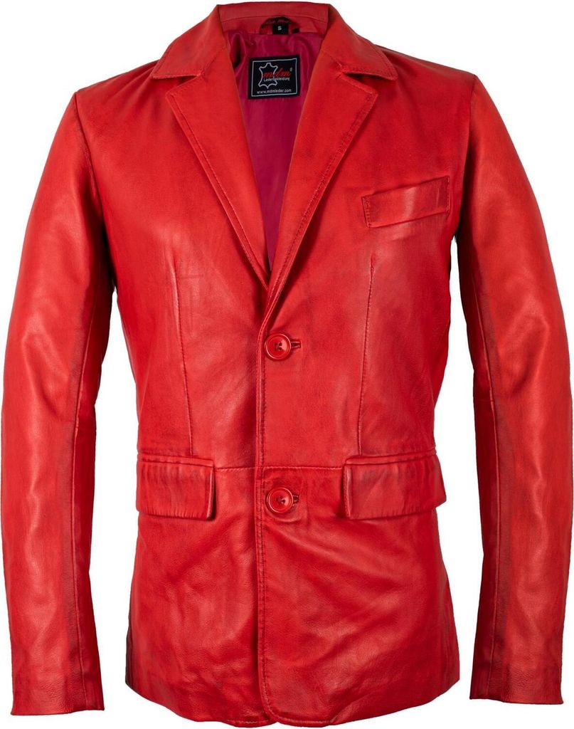Herren Leder Sakko Blazer aus echtem Lammleder in rot Taillierte Passform Slim(4XL)