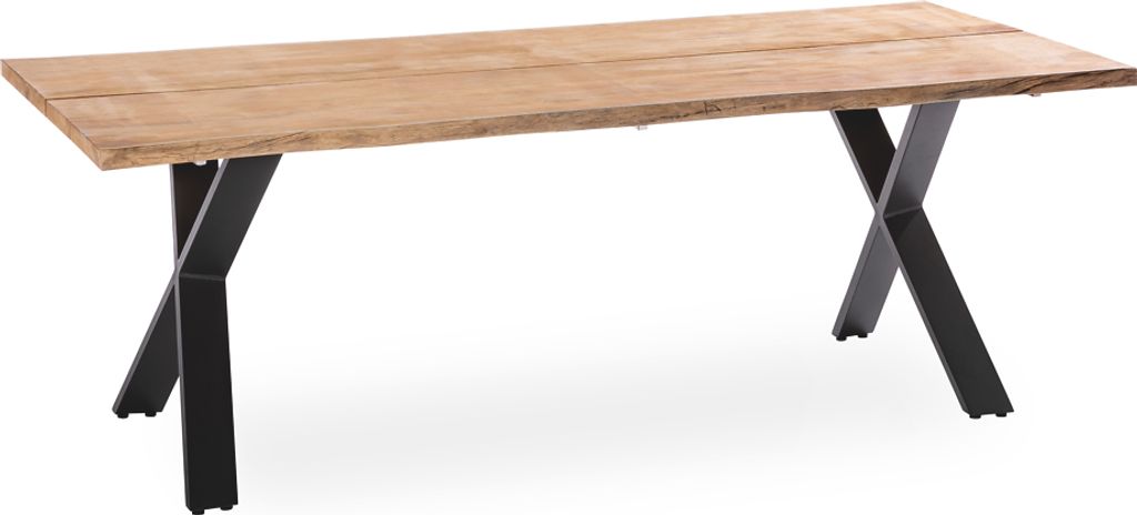 Gartentisch Solido 220x95 Tischplatte Teak Baumkante X-Gestell Alu Anthrazit