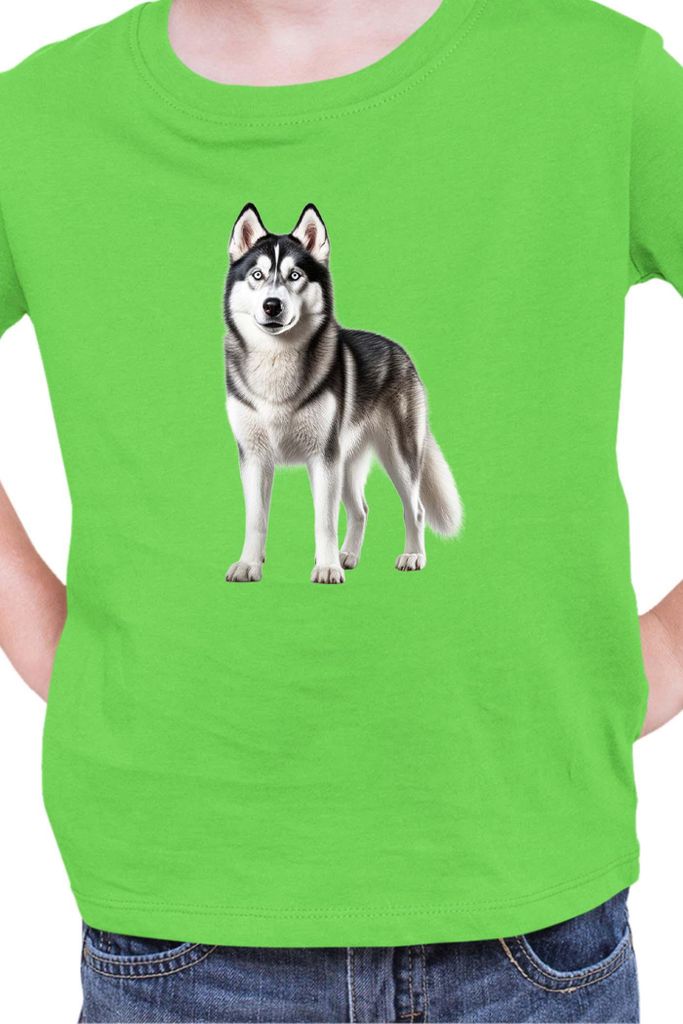 Kinder T-Shirt Dogs Breeds Siberian Husky Dog Breed 005, 5-6 Jahr - 116 / Lime