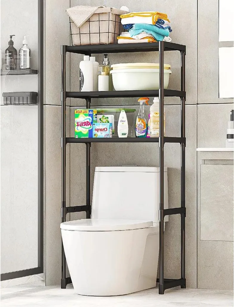 Étagère WC en Acier Noir 3 Niveaux - Rangement Salle de Bain Robuste
